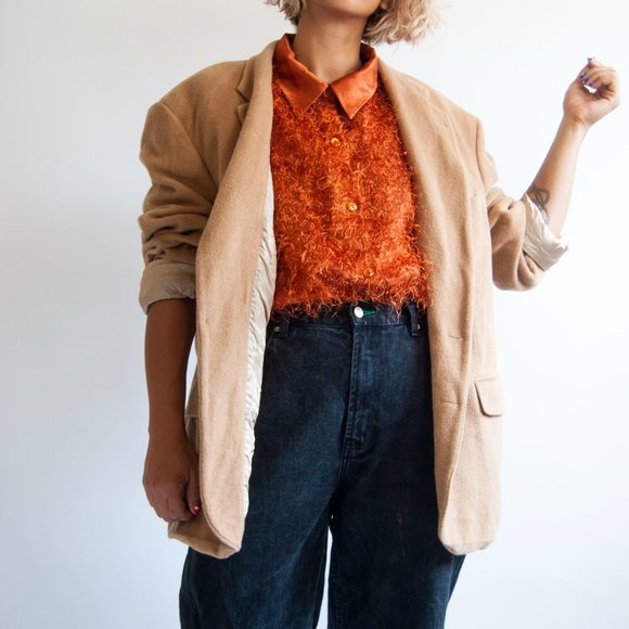 90s Mens Beige Camel Hair Blazer 46 XL Extra large / tan camel hair blazer / woo